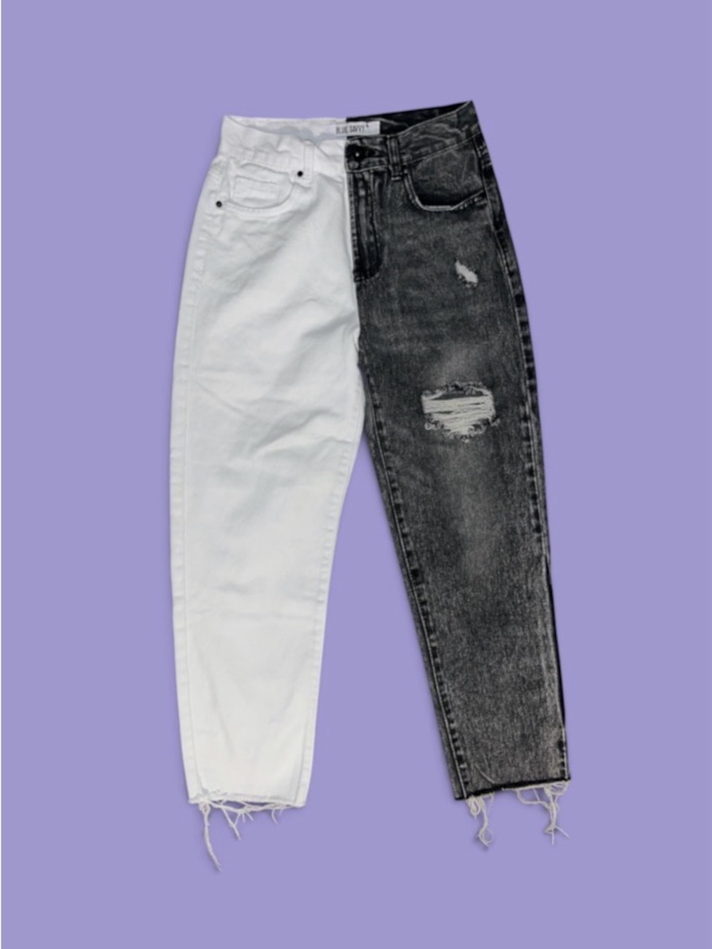 Two-Tone White & Black Distressed Women’s Jeans